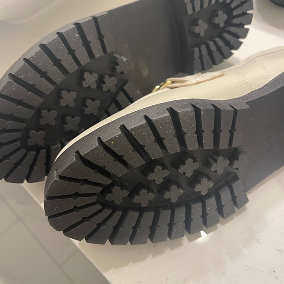 Anthropologie White with Gold Lug platform loafer shoes - Picture 4 of 5